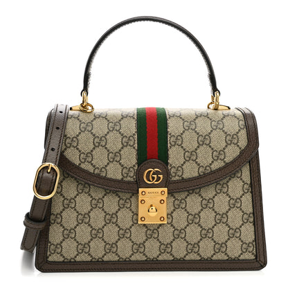 Gucci GG Supreme Monogram Textured Dollar Calfskin Web Small Ophidia Padlock Top Handle Bag Beige Ebony New Acero 1 of 9