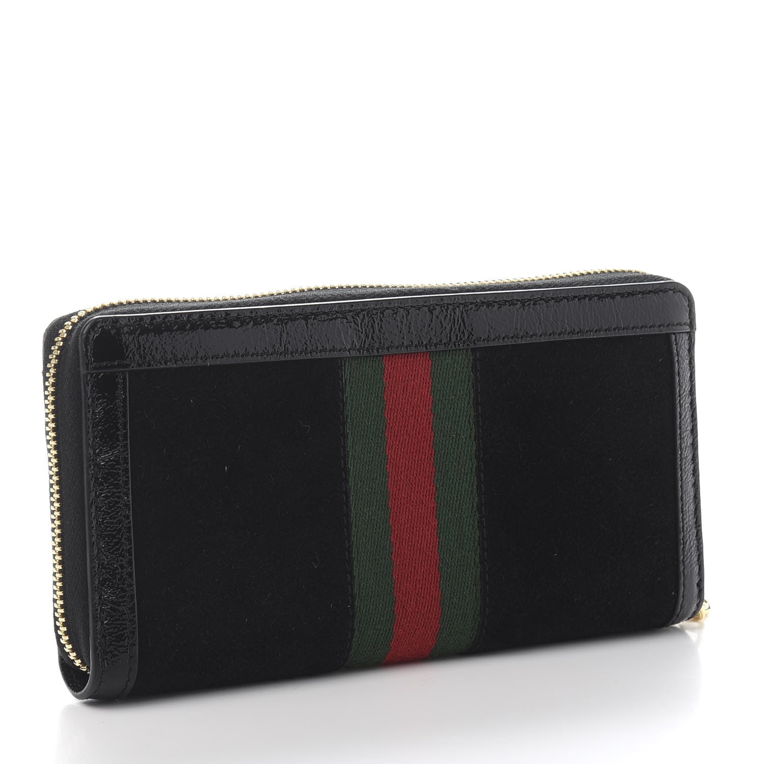 Gucci Suede Patent GG Web Ophidia Zip Around Wallet Black 3 of 6