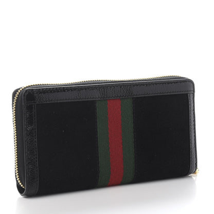 Gucci Suede Patent GG Web Ophidia Zip Around Wallet Black 3 of 6