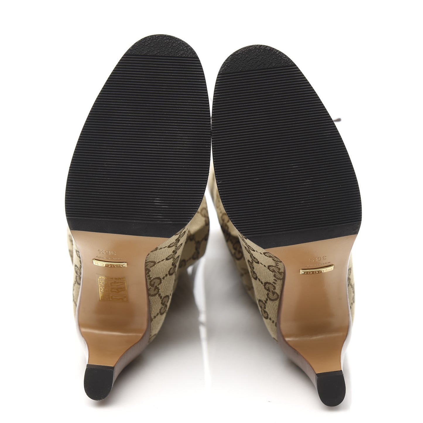 Monogram Lisa Mid Heel Boots 36.5 Beige Ebony