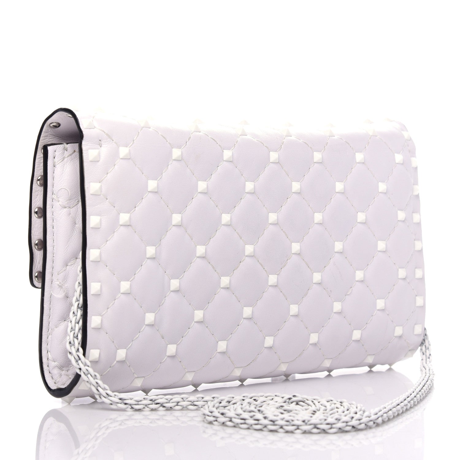 Valentino Garavani Lambskin Free Rockstud Spike Wallet on Chain Optic White 3 of 8