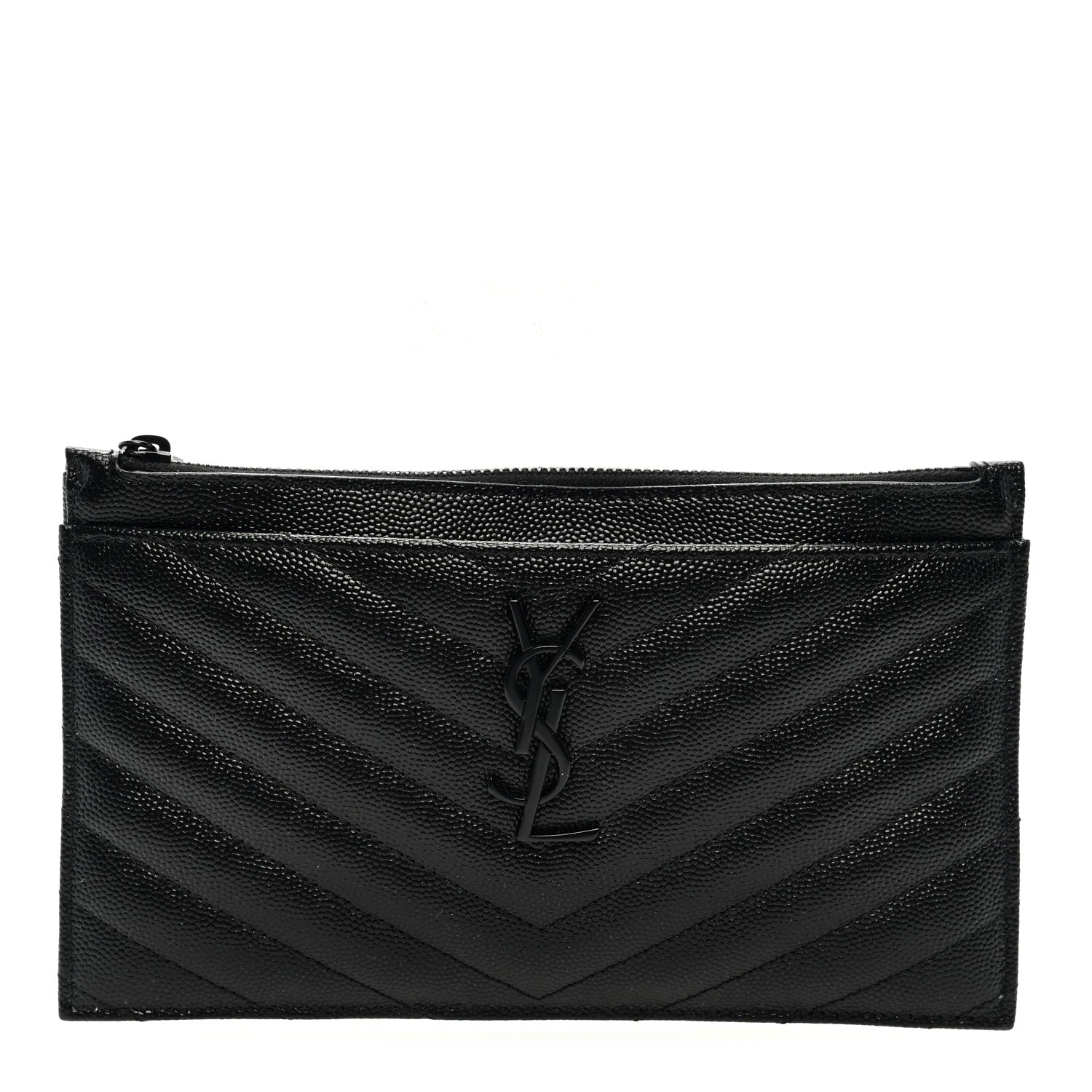Saint Laurent Grain De Poudre Chevron Monogram Bill Pouch Black 1 of 6