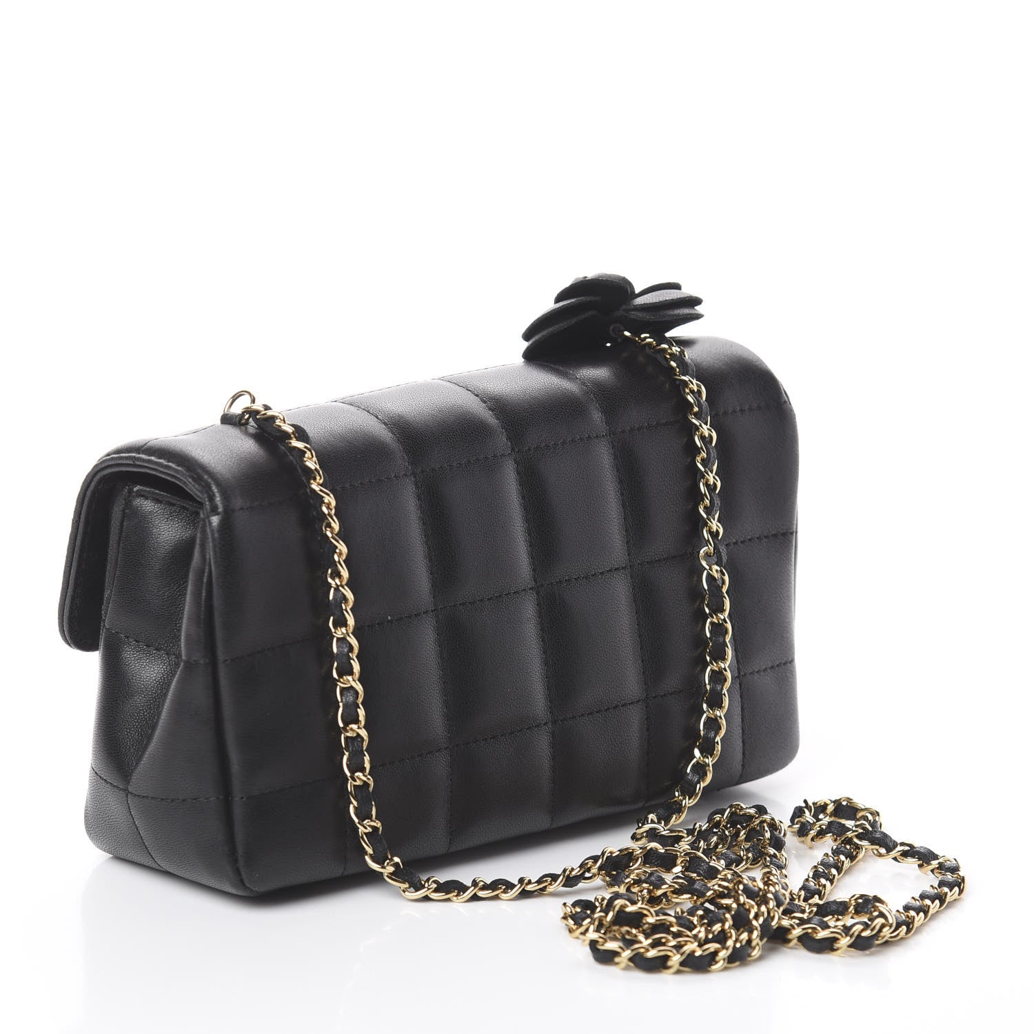 Chanel Lambskin Quilted Mini Chocolate Bar Camellia Flap Black 2 of 8