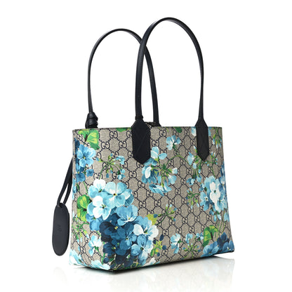 Gucci GG Supreme Monogram Blooms Small Reversible Tote Beige Blue Navy 3 of 9
