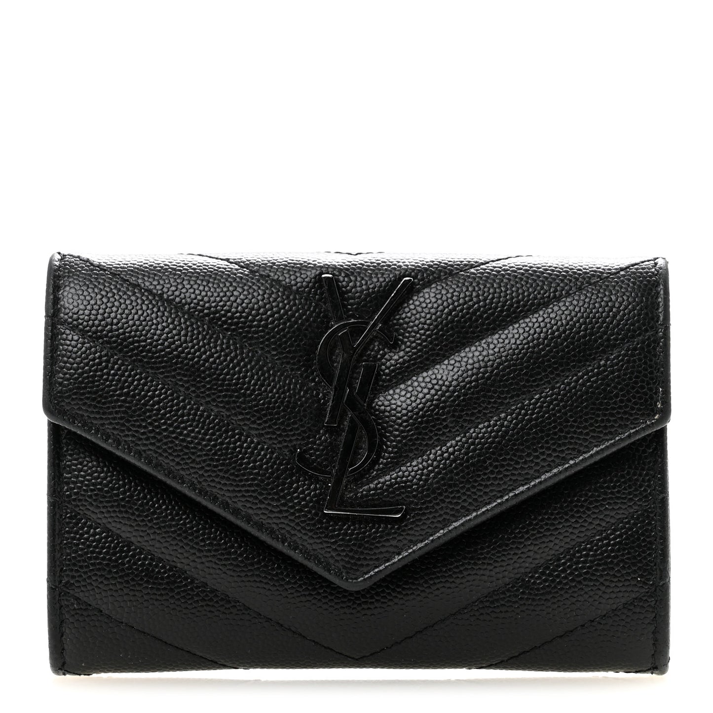 Grain De Poudre Matelasse Chevron Small Monochrome Monogram Envelope Wallet Black Black