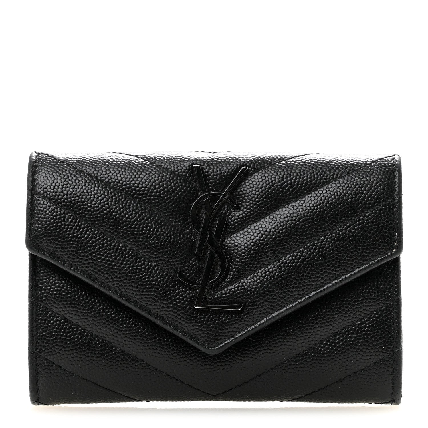 Saint Laurent Grain De Poudre Matelasse Chevron Small Monochrome Monogram Envelope Wallet Black Black 1 of 9