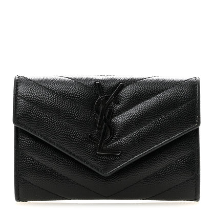 Saint Laurent Grain De Poudre Matelasse Chevron Small Monochrome Monogram Envelope Wallet Black Black 1 of 9
