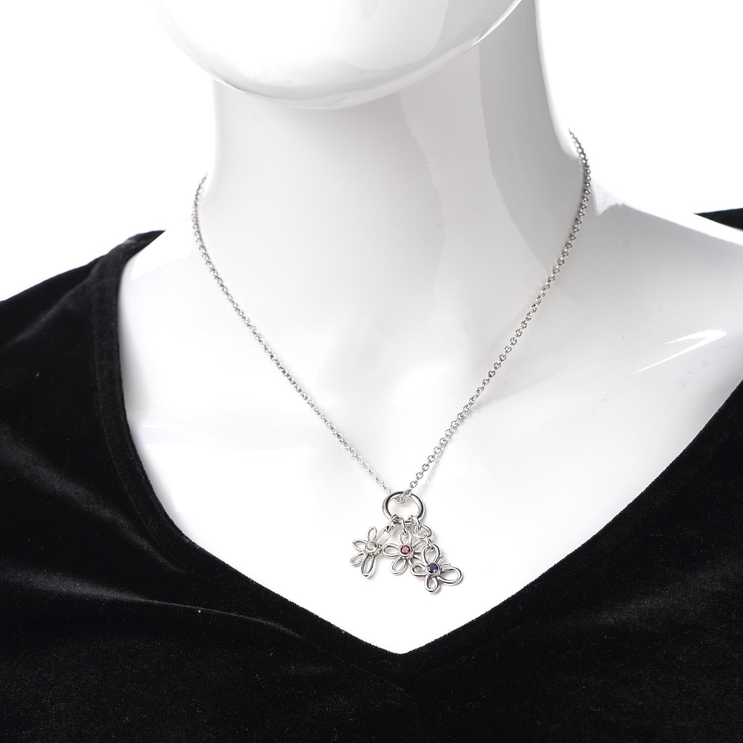 Tiffany Sterling Silver Peridot Iolite Garnet Butterfly Flower Dragonfly Pendant Necklace 2 of 5