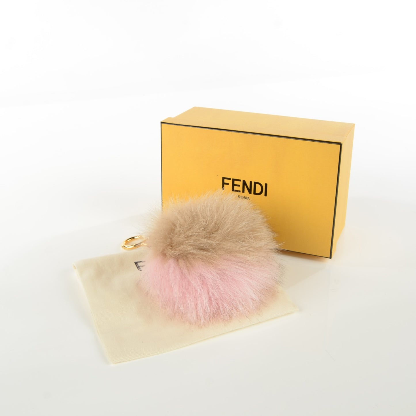 Fox Fur Vitello Elite Bi-Color Pom Pom Bag Charm Rosa Cammello Cipria