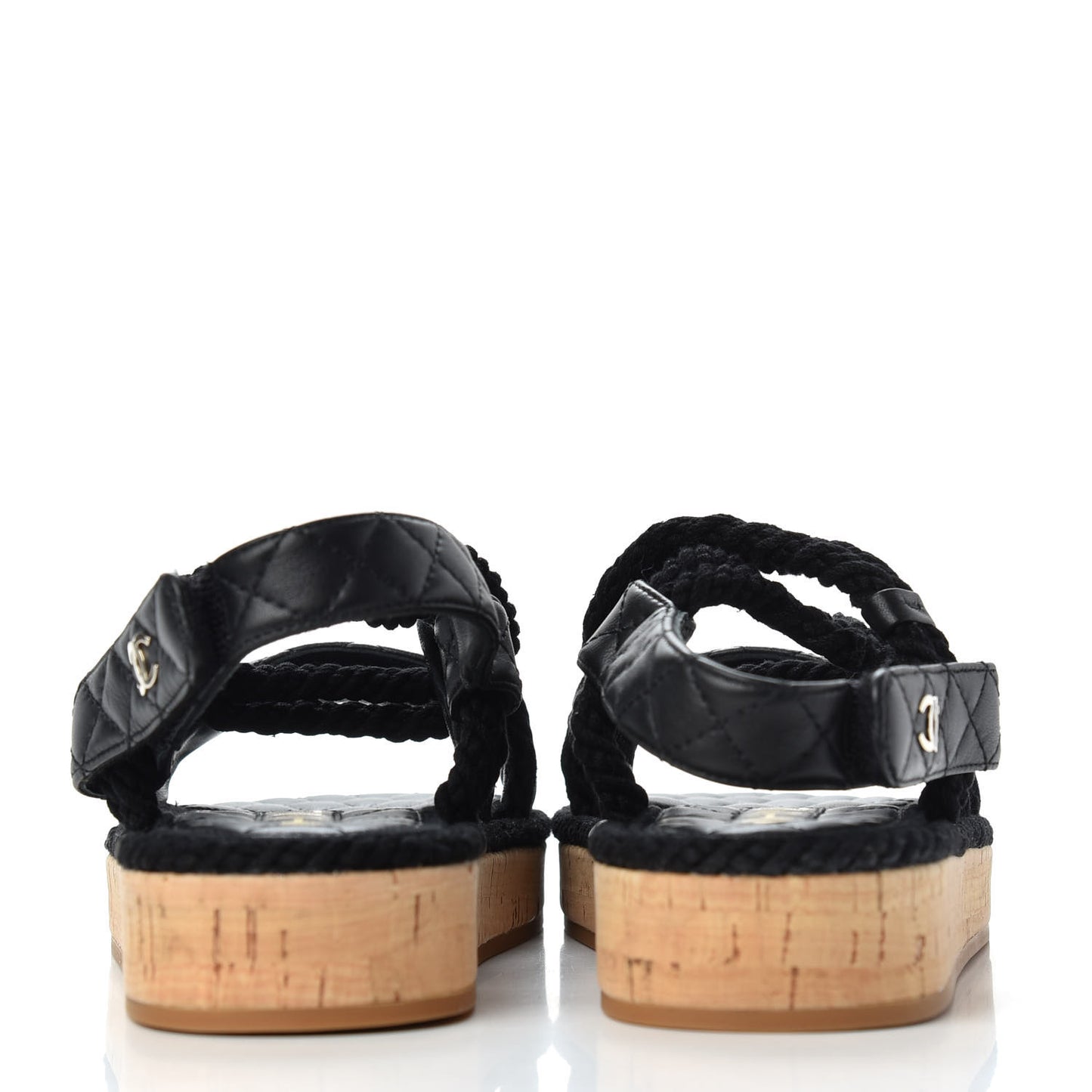 Cord Lambskin Quilted Logo Sandals 37 Black