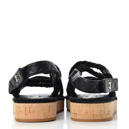Chanel Cord Lambskin Quilted Logo Sandals 37 Black 7 of 8