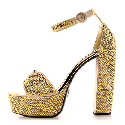 Prada Satin Crystal Triangle Logo 40/135mm Platform Sandals 40 Platino 1 of 10