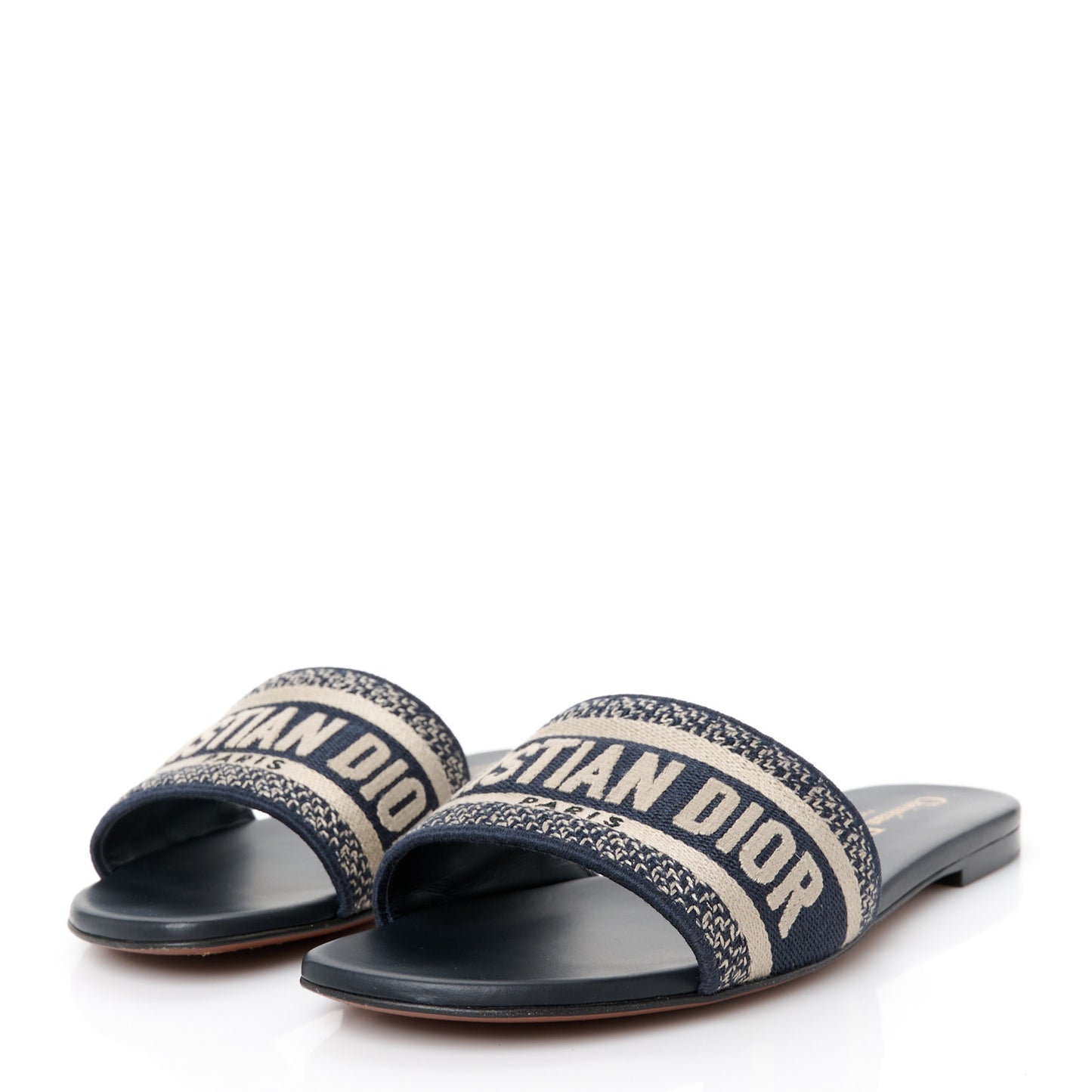Canvas Embroidered Dway Mules Slide Sandals 37.5 Deep Blue