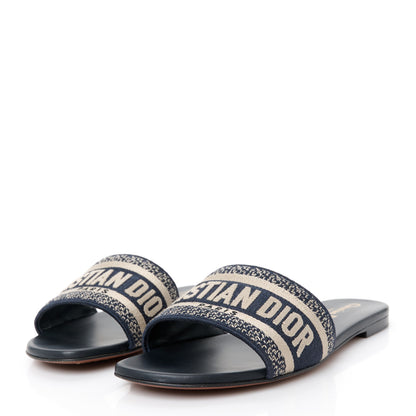 Christian Dior Canvas Embroidered Dway Mules Slide Sandals 37.5 Deep Blue 4 of 10