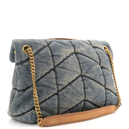 Saint Laurent Denim Quilted Small Loulou Puffer Monogram Chain Satchel Blue Cinnamon 3 of 10