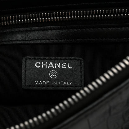 Chanel Calfskin Crocodile Embossed Quilted Medium Gabrielle Cosmetic Case Black 6 of 7