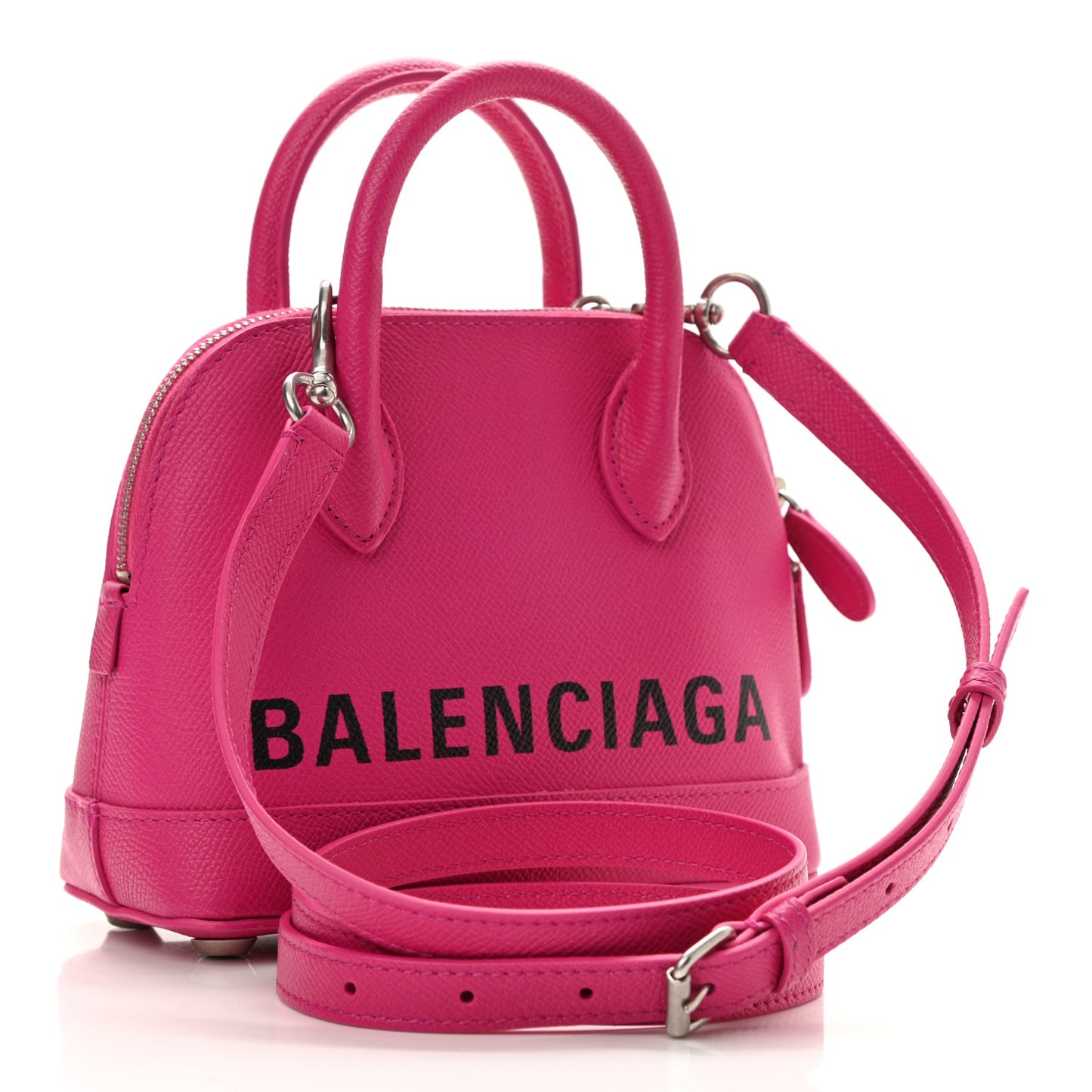 Signature Grained Calfskin Logo XXS Ville Top Handle Bag Fuchsia