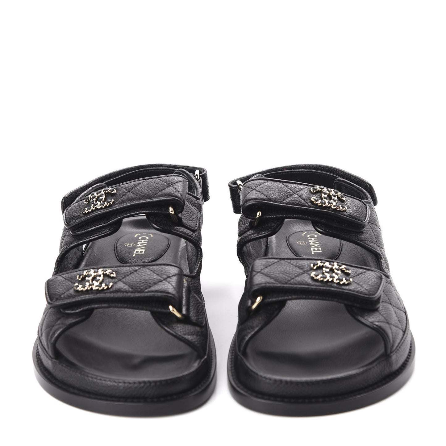 Grained Calfskin Velcro Dad Sandals 37 Black