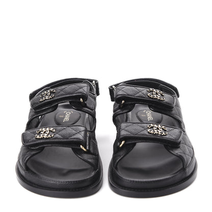 Chanel Grained Calfskin Velcro Dad Sandals 37 Black 2 of 10