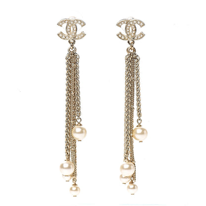 Chanel Pearl CC Chain Drop Earrings Gold 1 of 5