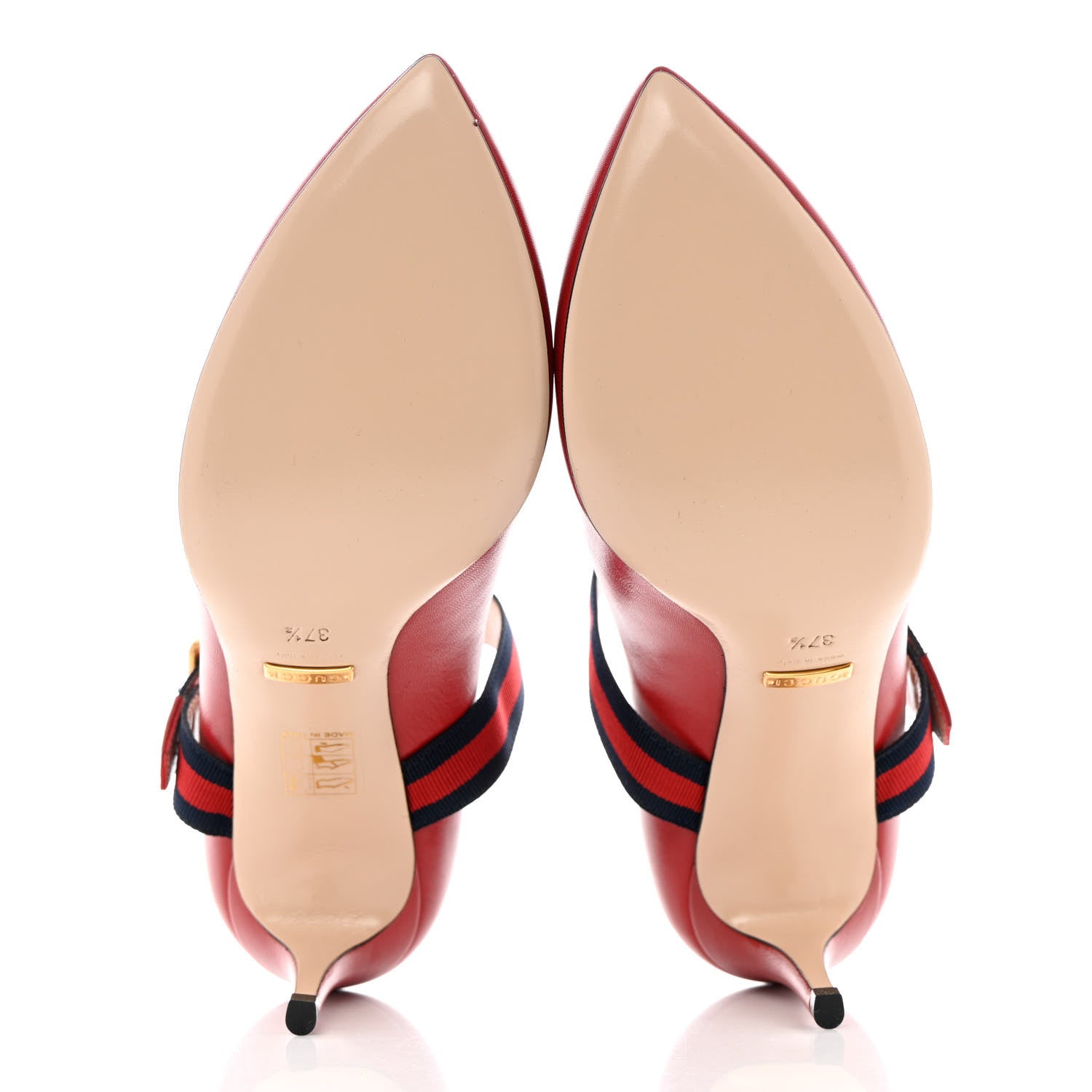 Gucci Malaga Kid Sylvie Web Mid Heel Pumps 37.5 Hibiscus Red 5 of 13