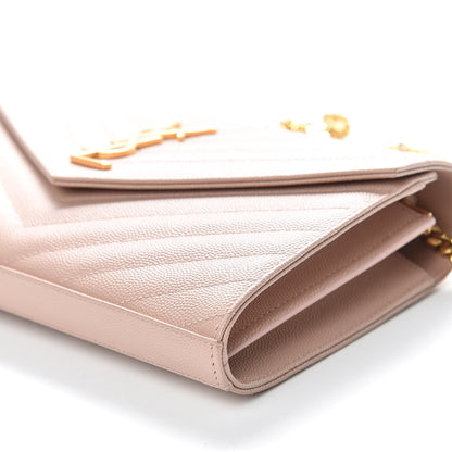 Saint Laurent Grain De Poudre Matelasse Chevron Monogram Chain Wallet Pale Pink 10 of 11