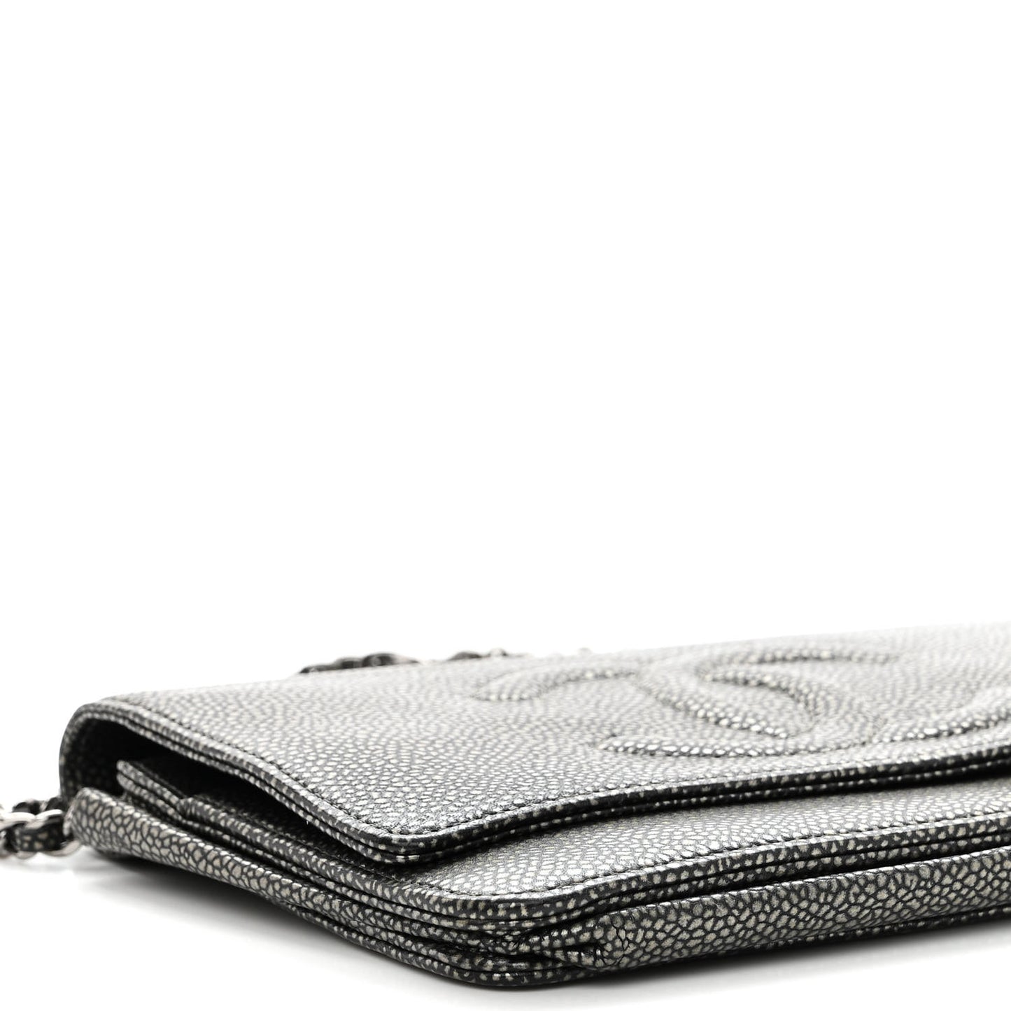 Metallic Caviar Timeless CC Wallet On Chain WOC Grey