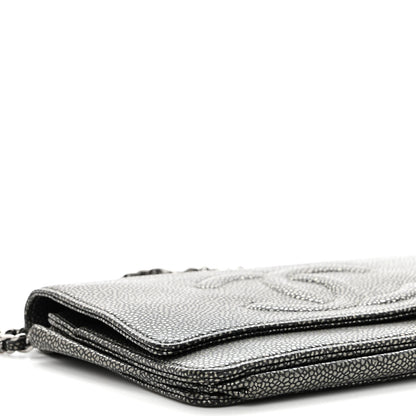 Chanel Metallic Caviar Timeless CC Wallet On Chain WOC Grey 10 of 11
