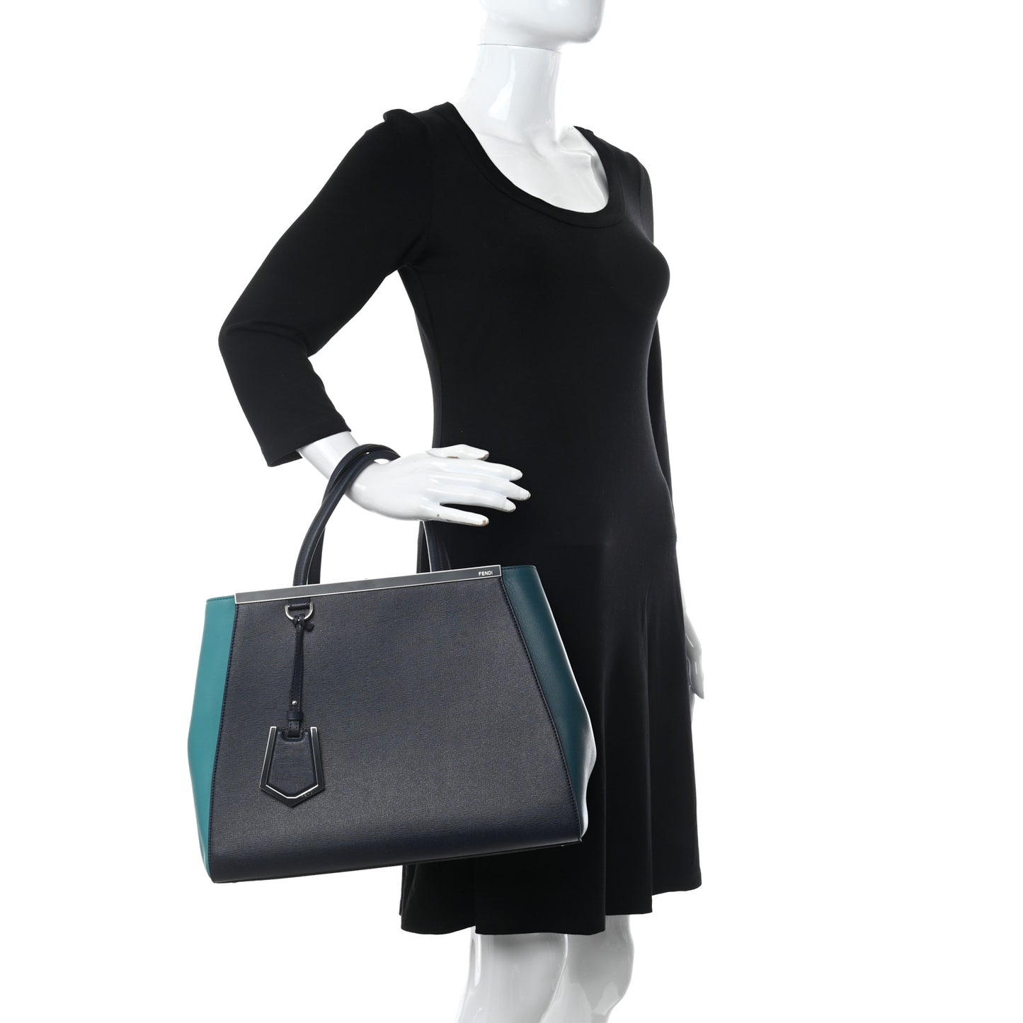 Vitello Elite Colorblock Regular 2Jours Tote Lavagna Lago Oceano