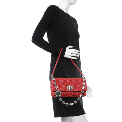 Miu Miu Nappa Matelasse Crystal Pochette Clutch Rosso 3 of 9