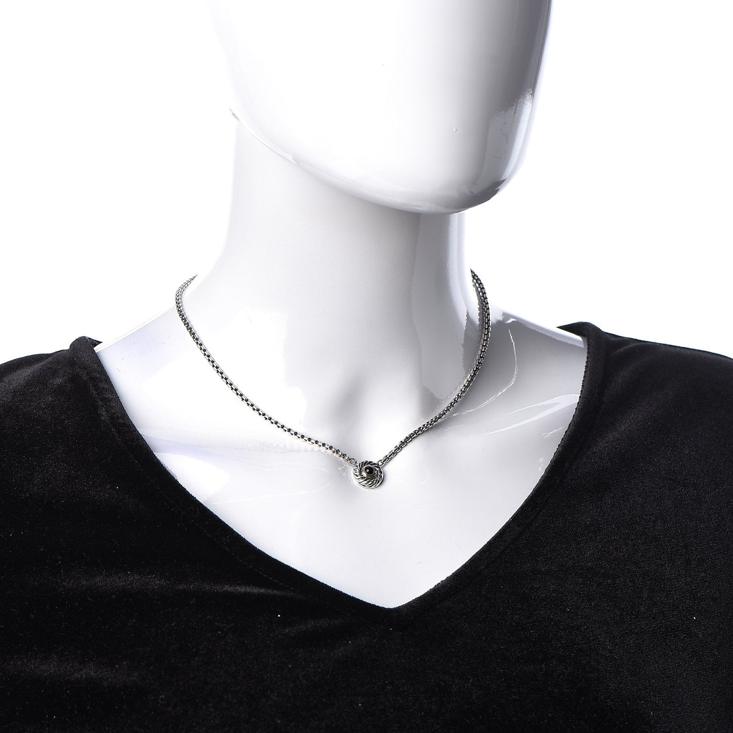 Sterling Silver 14K Yellow Gold Black Onyx 12mm Cookie Pendant Necklace