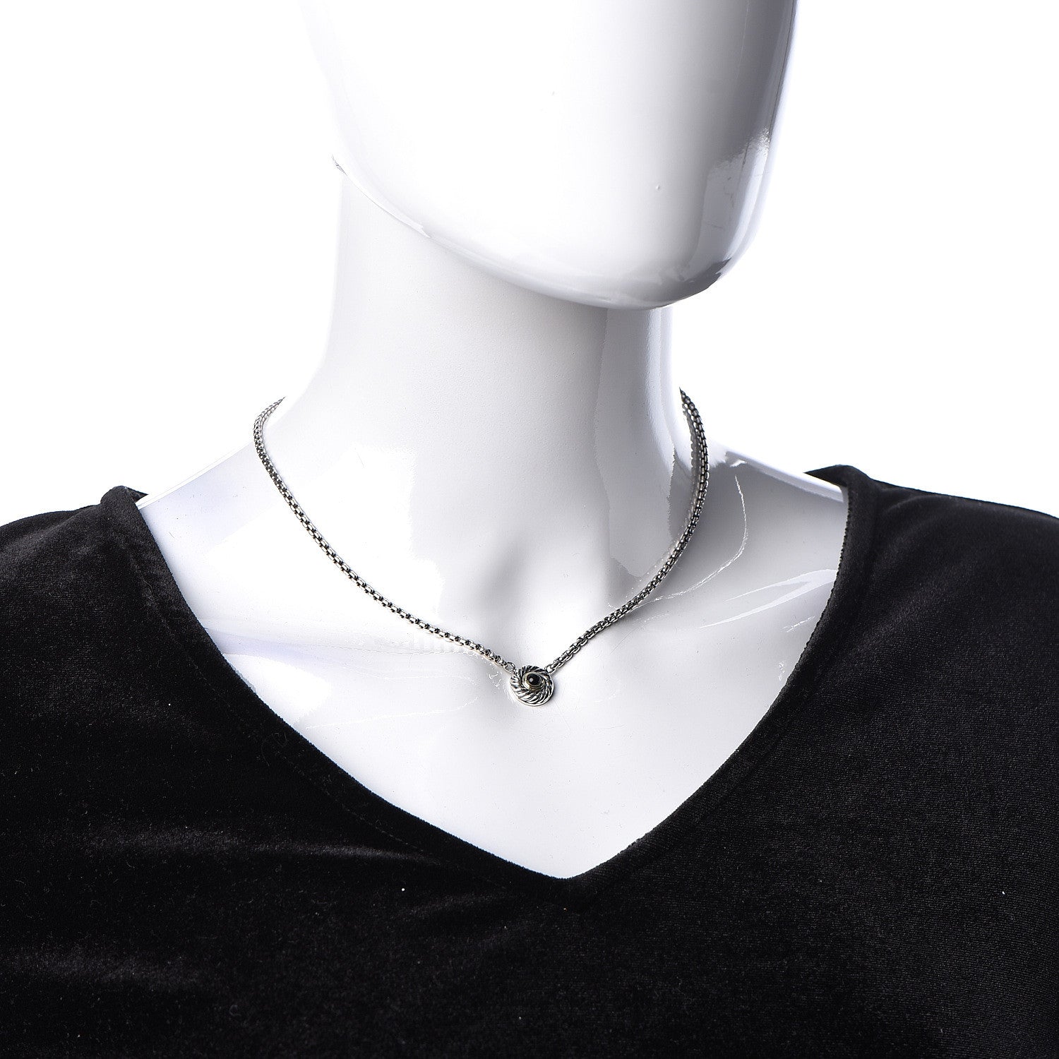 David Yurman Sterling Silver 14K Yellow Gold Black Onyx 12mm Cookie Pendant Necklace 2 of 5