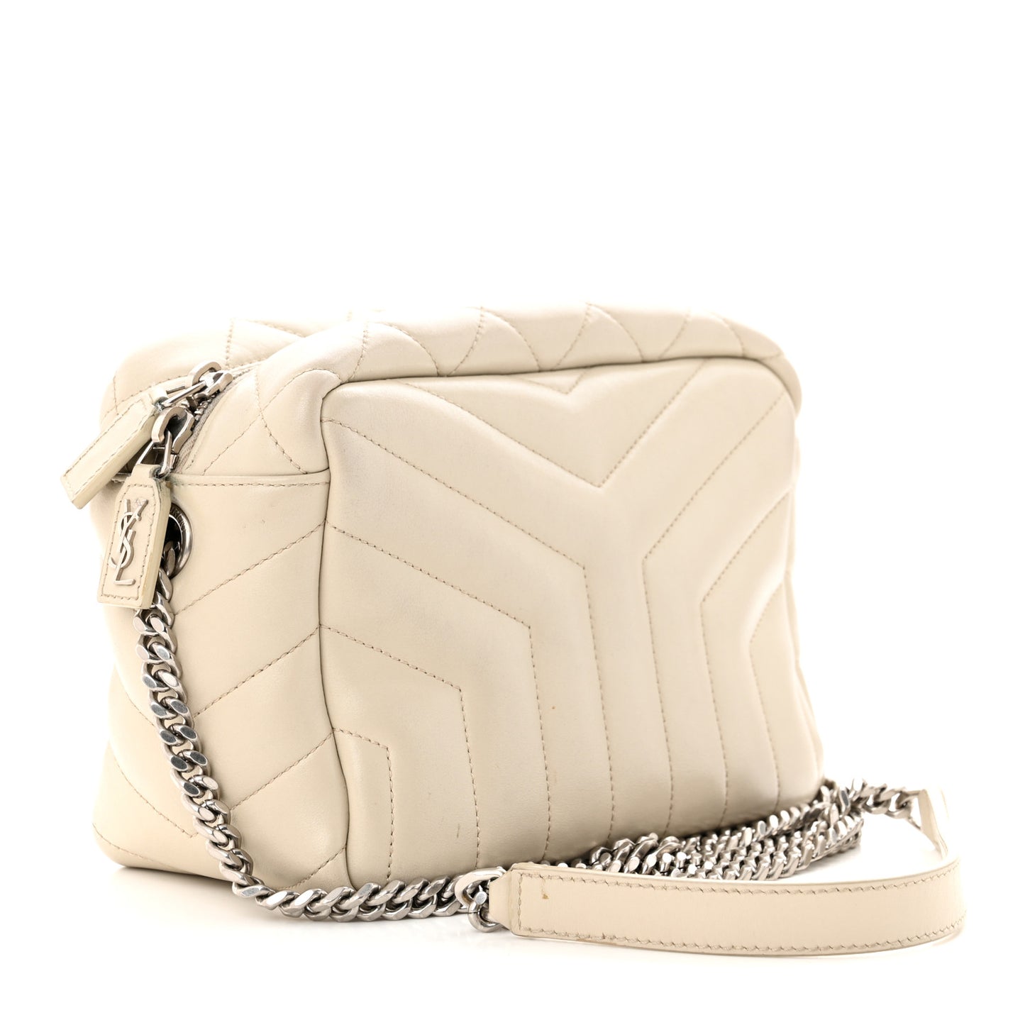Calfskin Y Quilted Monogram Small Loulou Bowling Bag Ivory