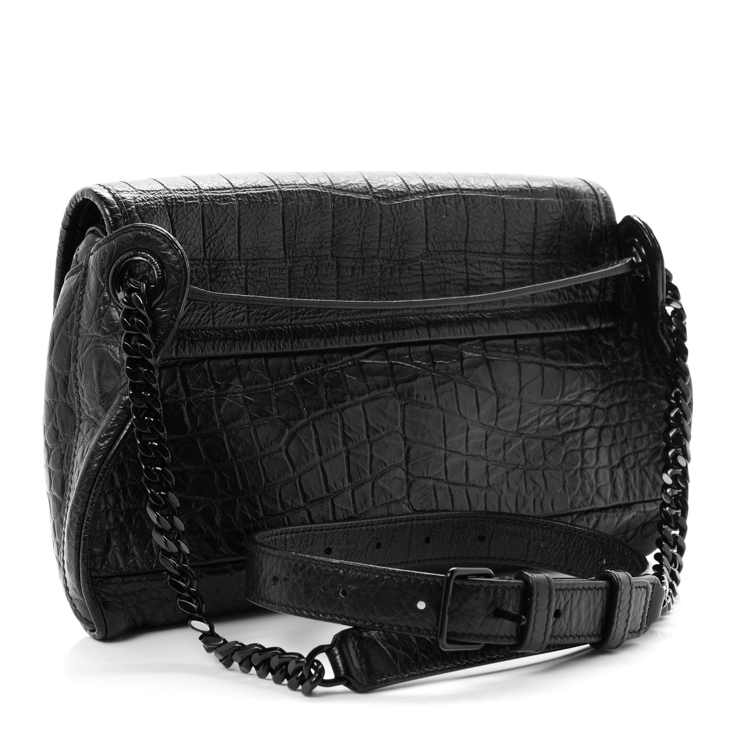 Crocodile Embossed Calfskin Matelasse Monogram Baby Niki Shoulder Belt Bag Black