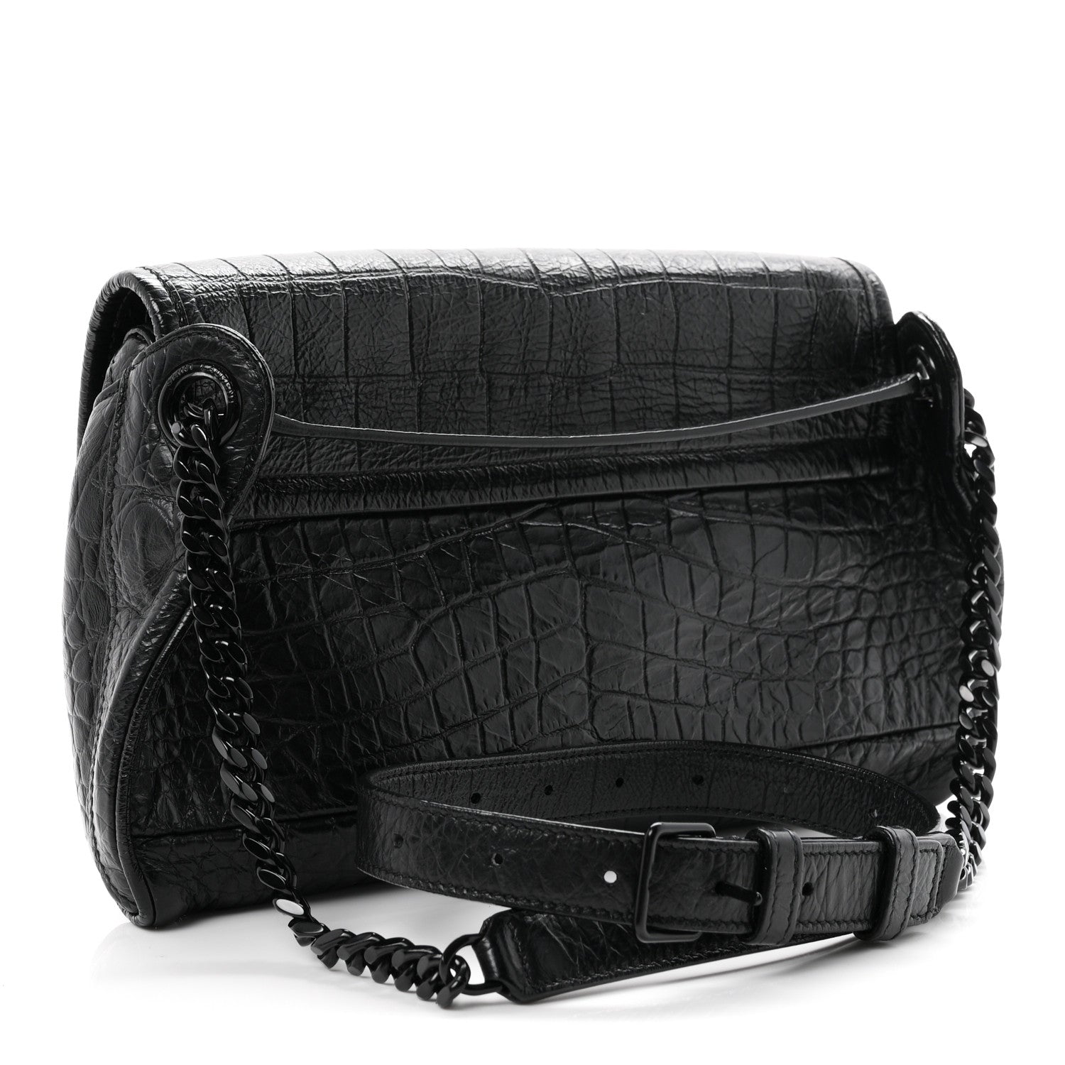 Saint Laurent Crocodile Embossed Calfskin Matelasse Monogram Baby Niki Shoulder Belt Bag Black 3 of 10