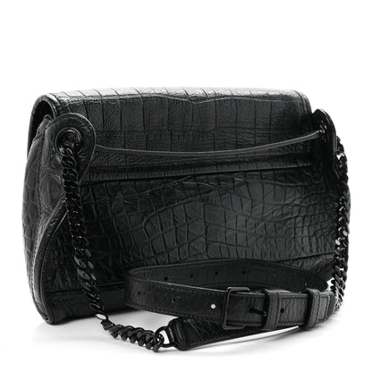 Saint Laurent Crocodile Embossed Calfskin Matelasse Monogram Baby Niki Shoulder Belt Bag Black 3 of 10