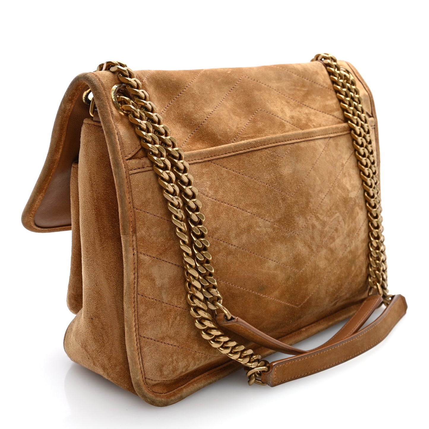 Suede Monogram Medium Niki Chain Satchel Cinnamon