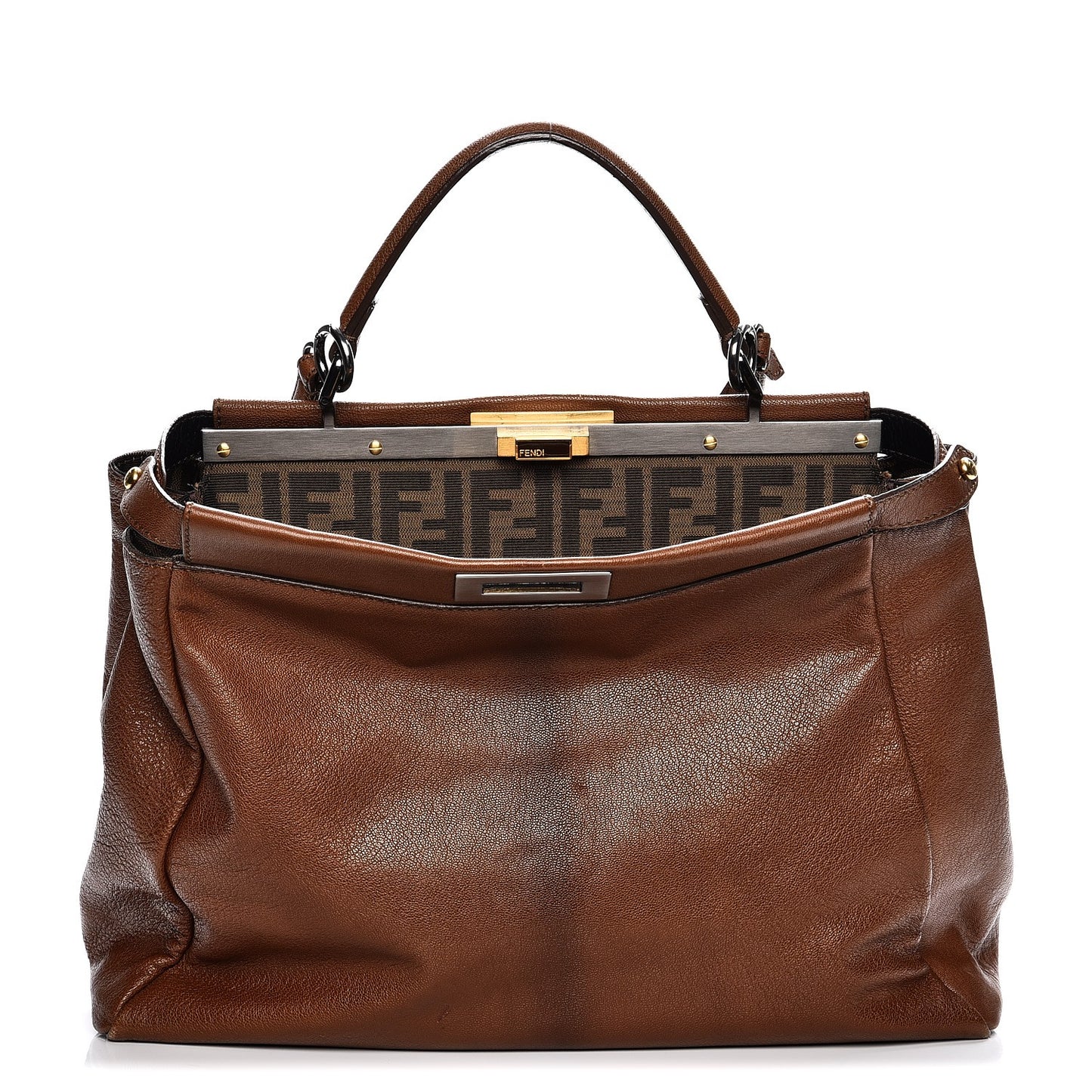 Goatskin Zucca Large Peekaboo Iconic Satchel Cuoio Tobacco Moro