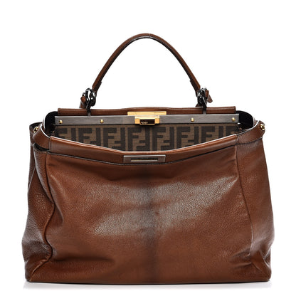 Fendi Goatskin Zucca Large Peekaboo Iconic Satchel Cuoio Tobacco Moro 1 of 16