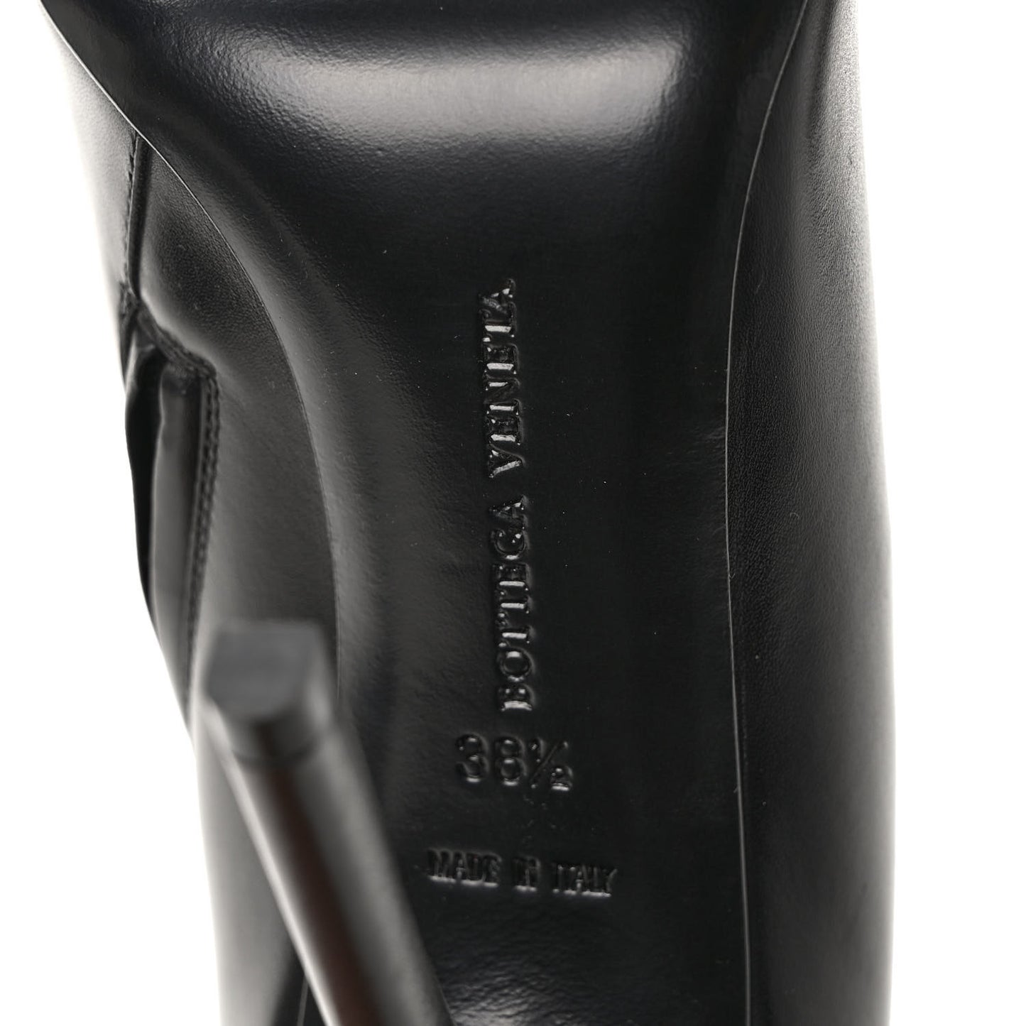 Gleam Calfskin Ankle Strap High Heel Booties 38.5 Black