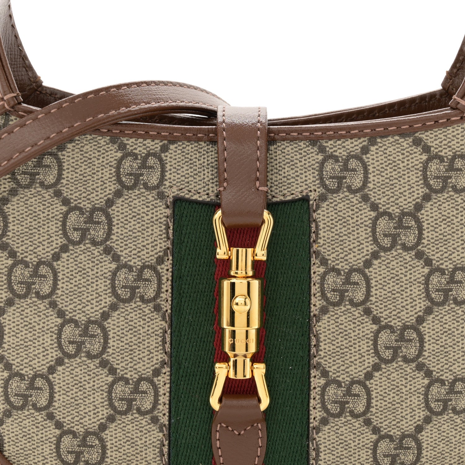Gucci GG Supreme Monogram Azalea Calfskin Web Mini Jackie 1961 Hobo Beige Ebony Brown Sugar 8 of 10