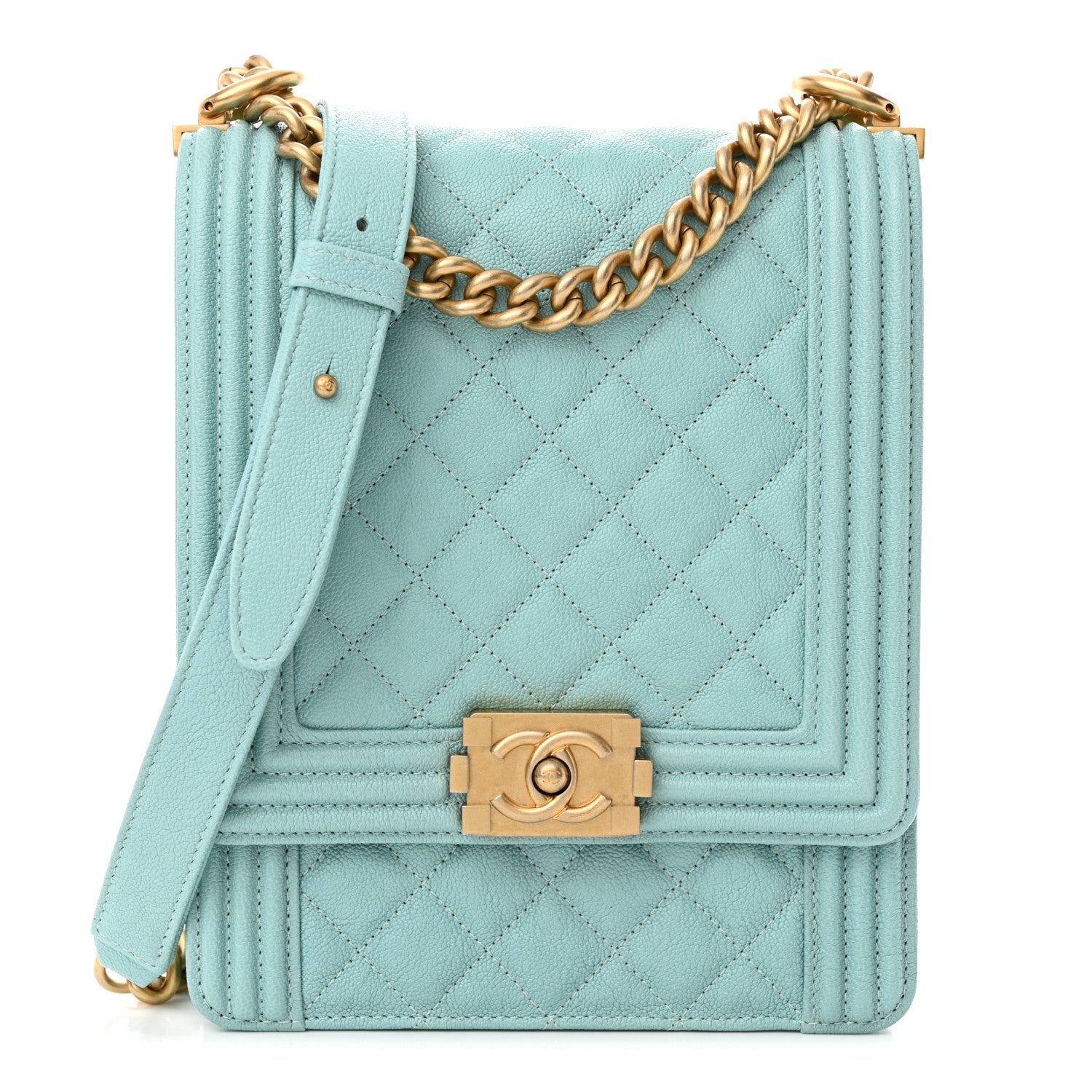 Chanel Caviar Quilted North South Boy Flap Light Blue 1 of 11