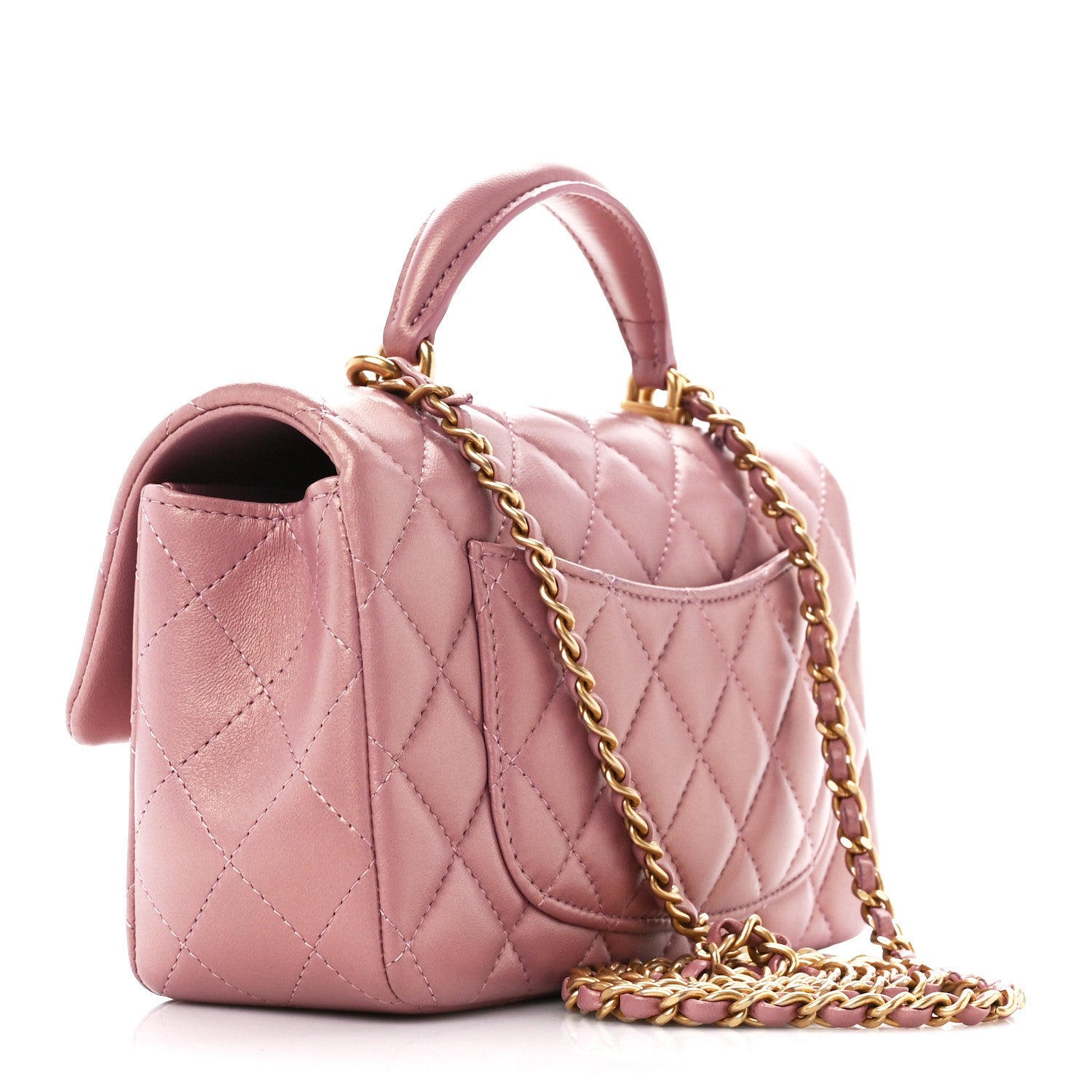 Chanel Iridescent Lambskin Quilted Mini Top Handle Rectangular Flap Pink 5 of 5