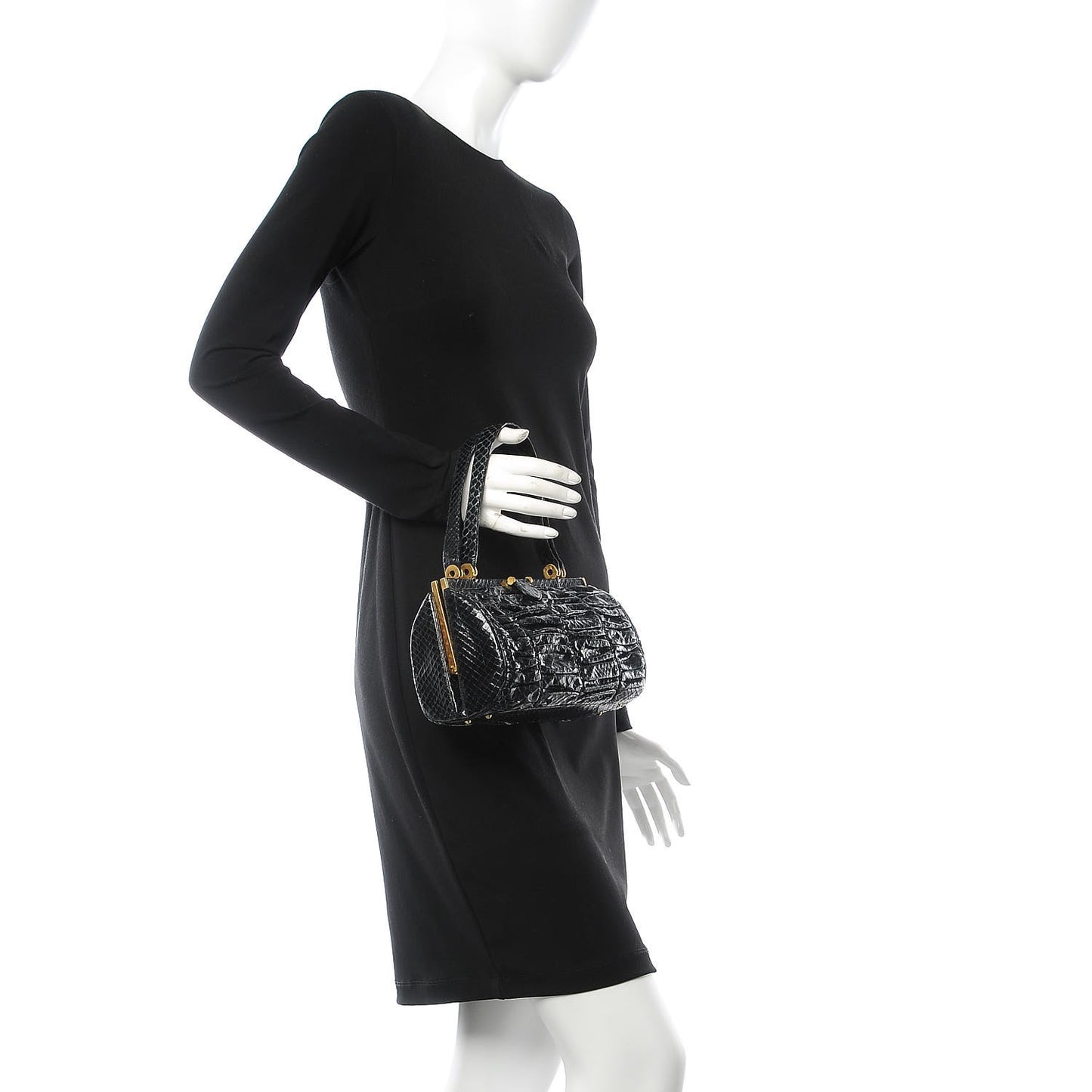 Glazed Snakeskin Frame Evening Bag Black