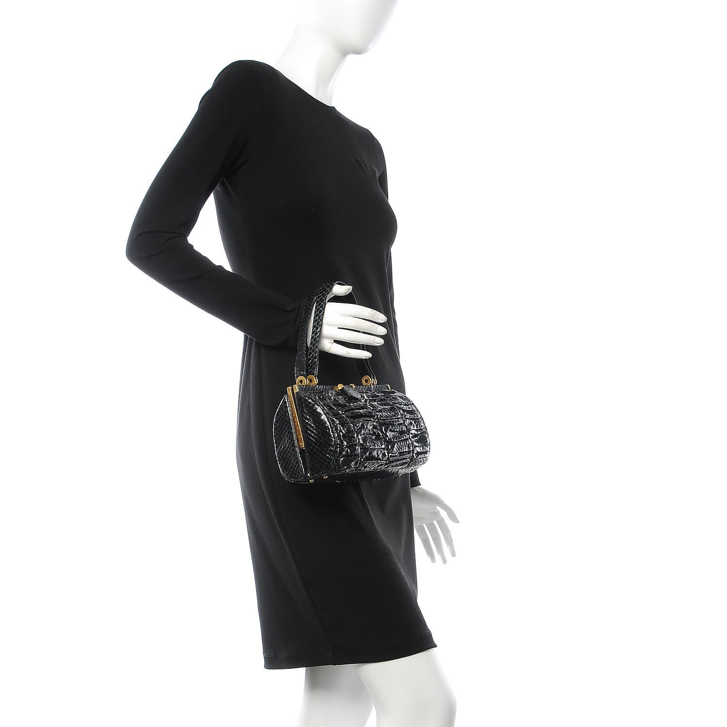 Judith Leiber Glazed Snakeskin Frame Evening Bag Black 2 of 9