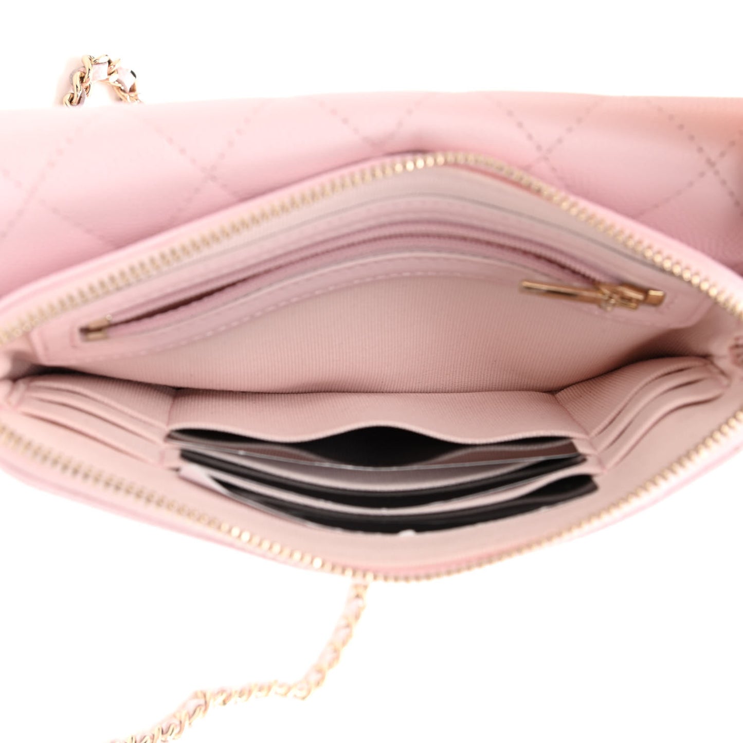 Caviar Quilted Flap Phone Holder With Chain Light Pink