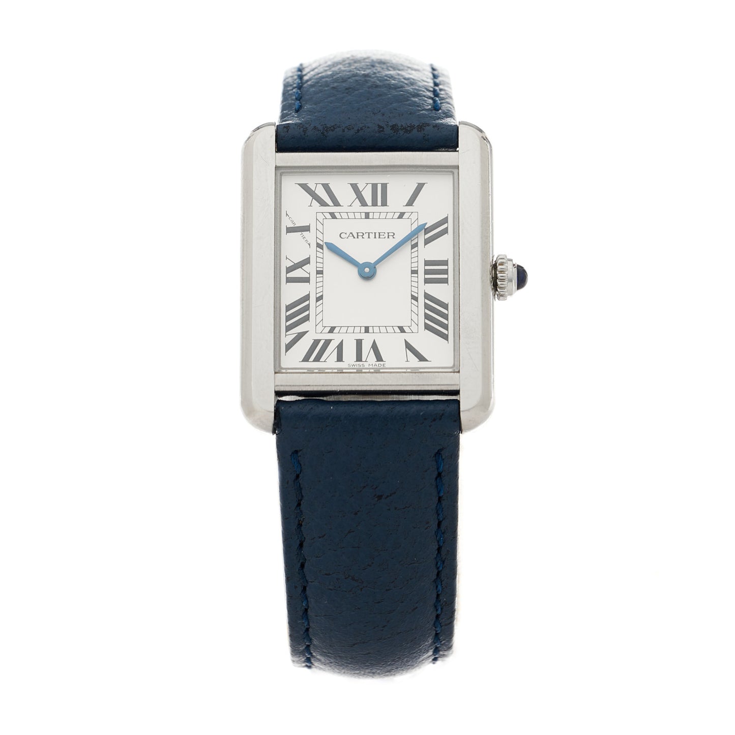 Stainless Steel Calfskin 24mm Tank Solo Quartz Watch Blue