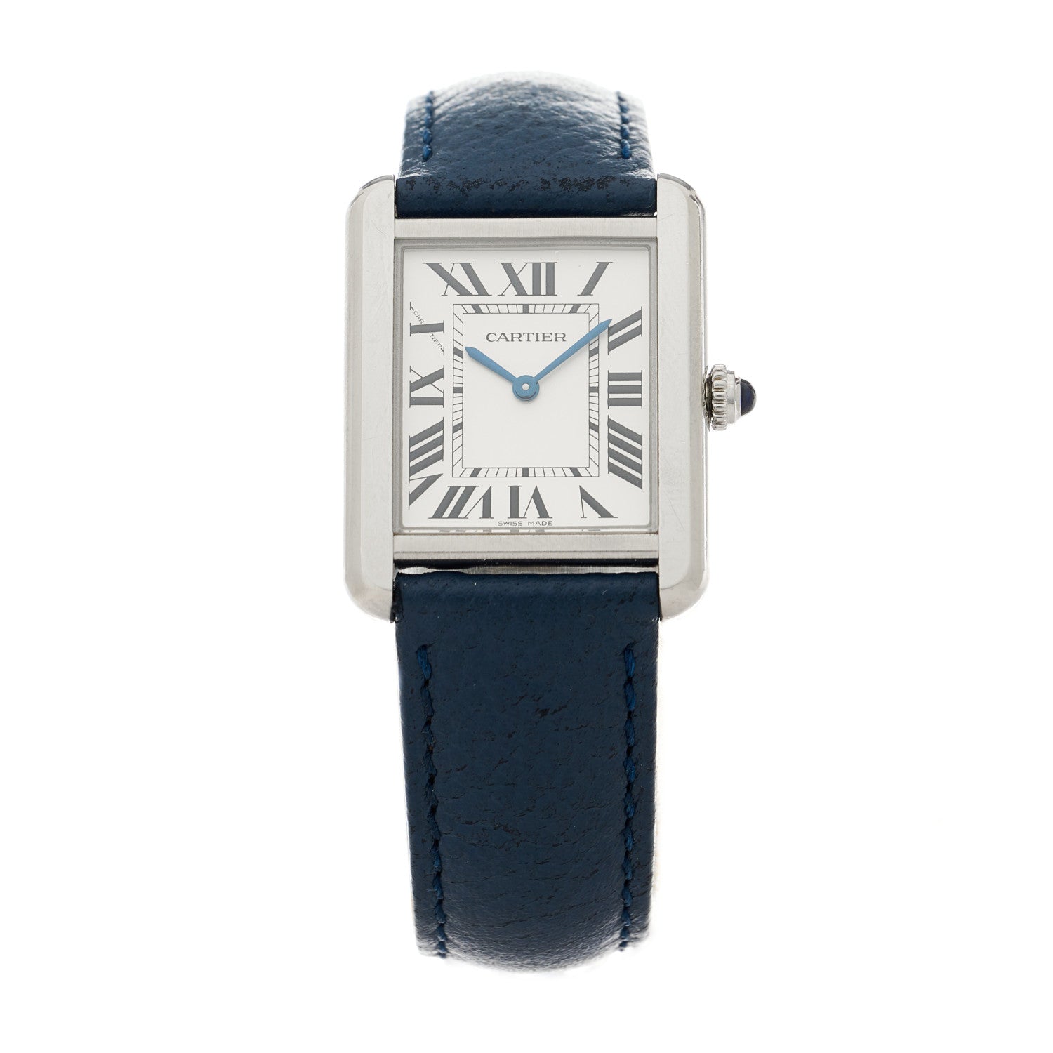 Cartier Stainless Steel Calfskin 24mm Tank Solo Quartz Watch Blue 2 of 8