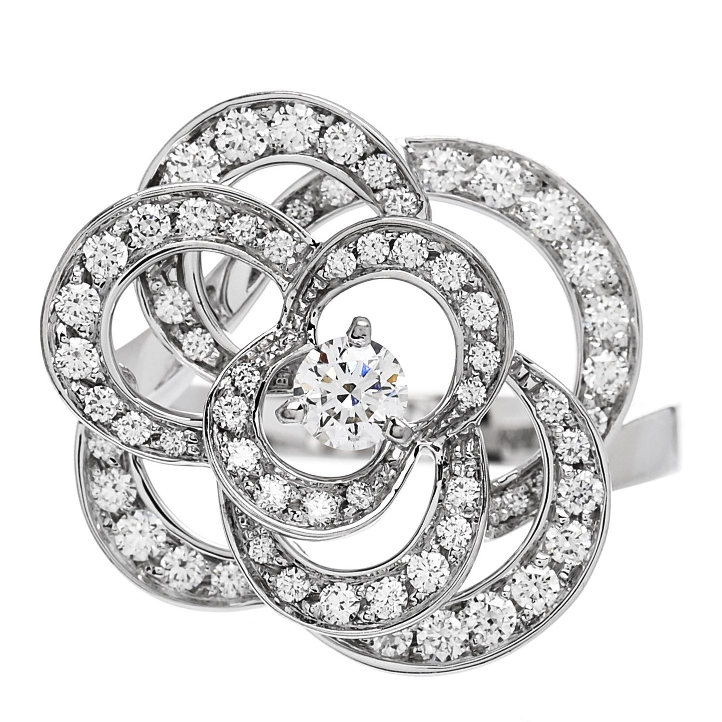 18K White Gold Diamond Fil de Camelia Ring 48 4.5
