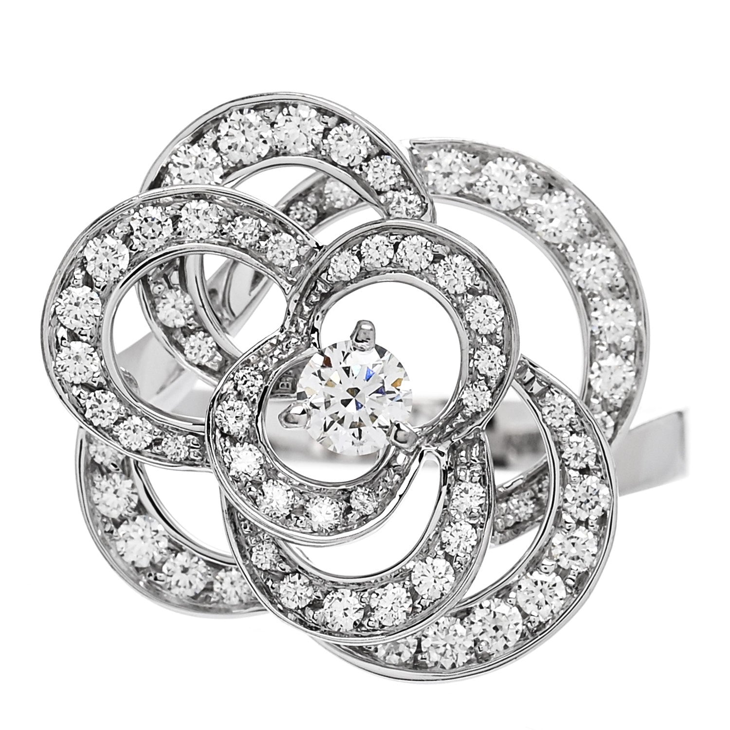 Chanel 18K White Gold Diamond Fil de Camelia Ring 48 4.5 1 of 7
